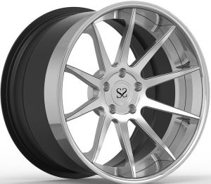 3 Piece Forged Wheels with Polished Multiple Spokes and Lips, Inner Barrel with Black Painted Rims
