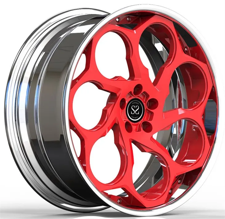 18x8.0 Custom 2 Piece Forged Wheels Red Disc And Polished Lip For VW Caddy C20