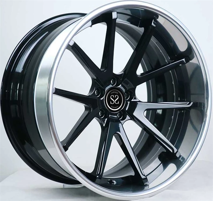 19 Inches Staggered Widths Gloss Black And Polished Lip 3-Piece Forged Wheels For 2008 Audi S5 For