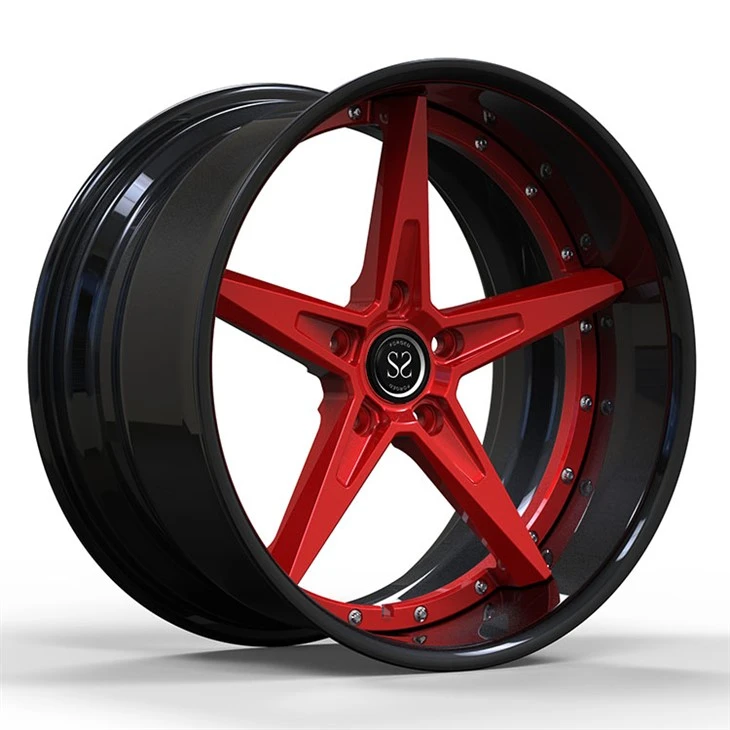Black Barrel, Red Disc Custom 2-PC Forged Wheels, 18",19",20"