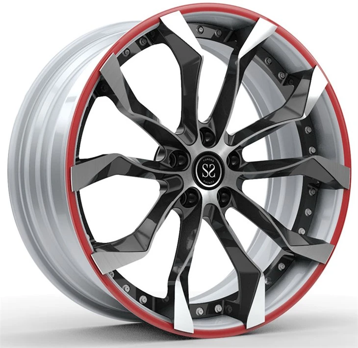Black+White Face And Red Ring 20,21 And 22 Inches Custom 2-PC Forged Rims For BMW 740,750