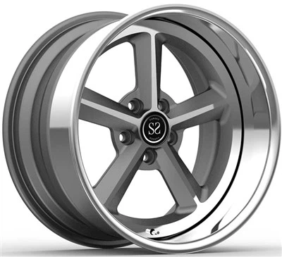 5X114.3 18x7.0 And 18x9.5 Custom 3-PC Rims Polished Lip,Grey Disc For Ford Mustang