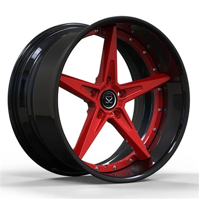 Black Barrel, Red Disc Custom 2-PC Forged Wheels, 18",19",20"