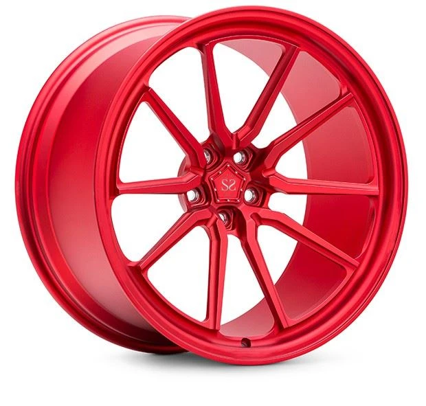 Candy Red 1 - Piece Forged Rims Polished Customized Wheels For Luxury Car