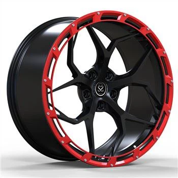 Custom Design Black Spokes Red Cover Rings Monoblock 1 Piece Luxury Forged Wheels For Passenger Car Alloy Rims